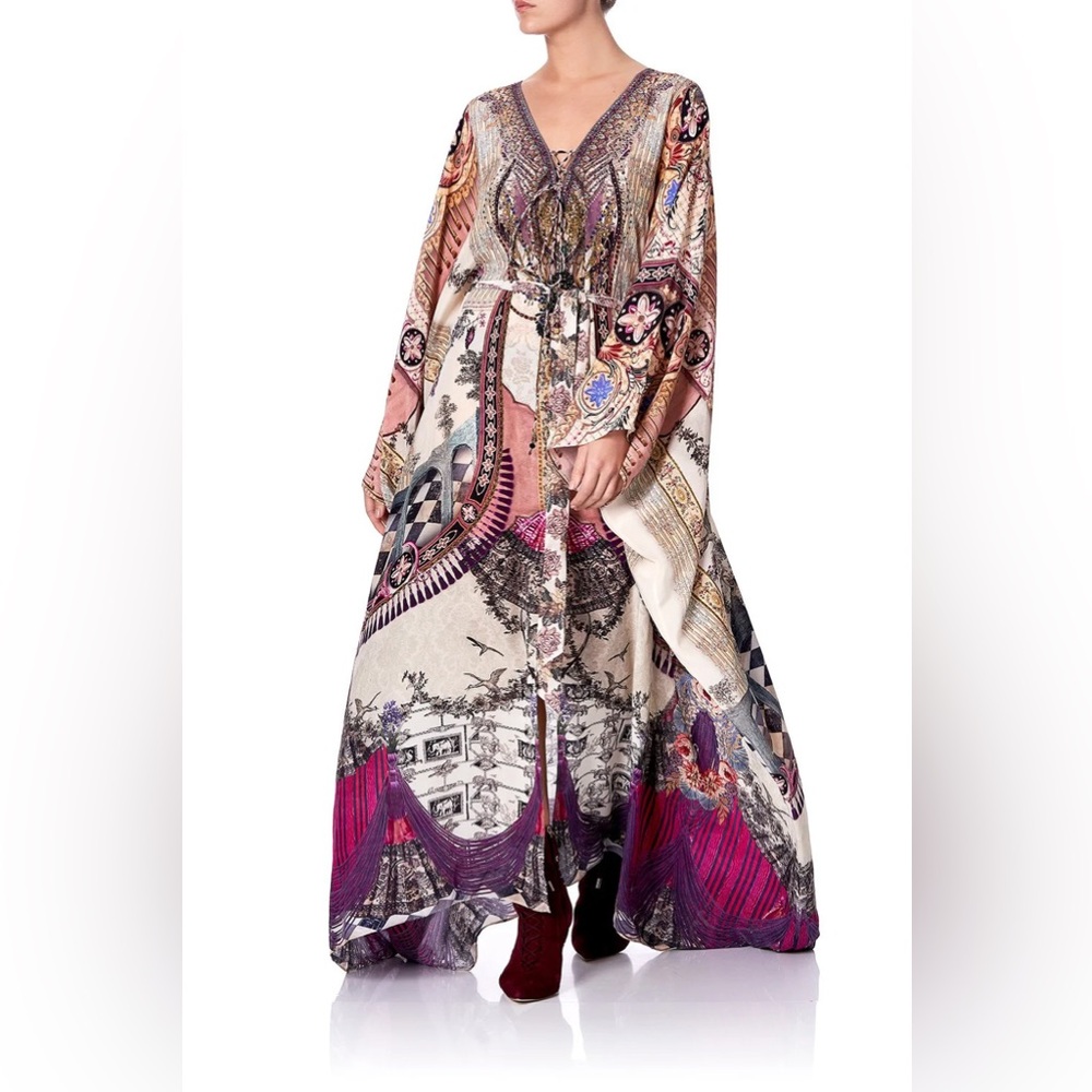 Camilla Franks, Split Hem Lace Up Kaftan, Violet City, 100% Silk, OS, NWOT
